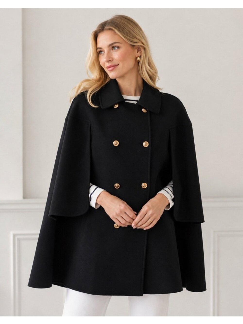 Tuckernuck Black India Cape in Black size XS Collared Overcoat Double Breasted